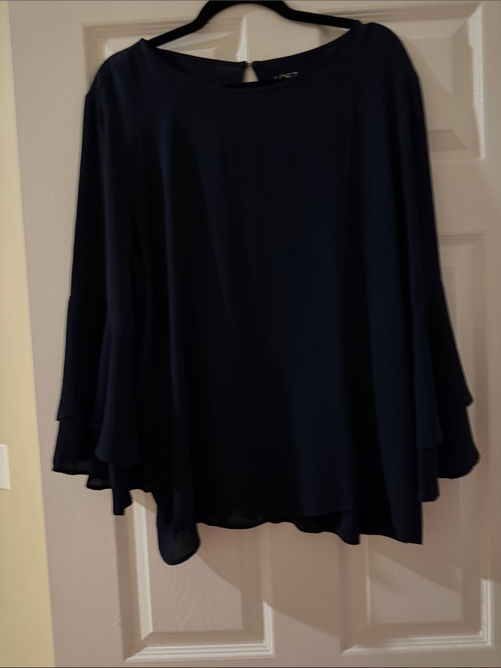 LOFT Navy Layered Bell Sleeve Blouse